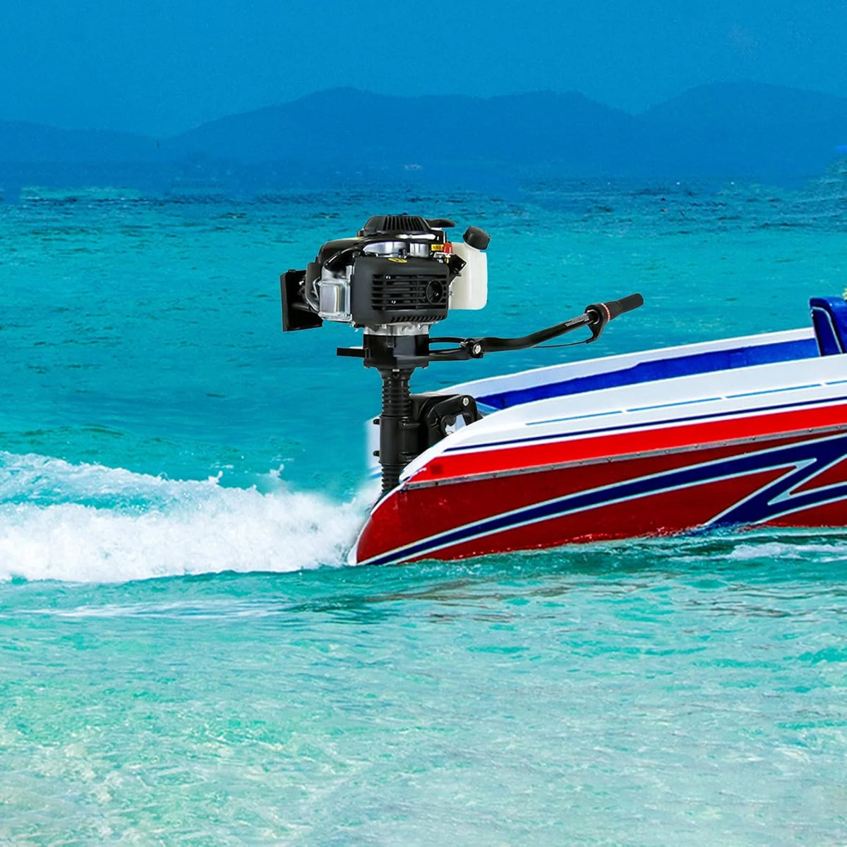 4 Stroke Outboard Motor, 4HP Heavy Duty Fishing Boat Engine with Wind Cooling CDI System, 55CC Jet Pump Boat Engine for Fishing Boats, Rubber Boats, 4hp Outboard Motor