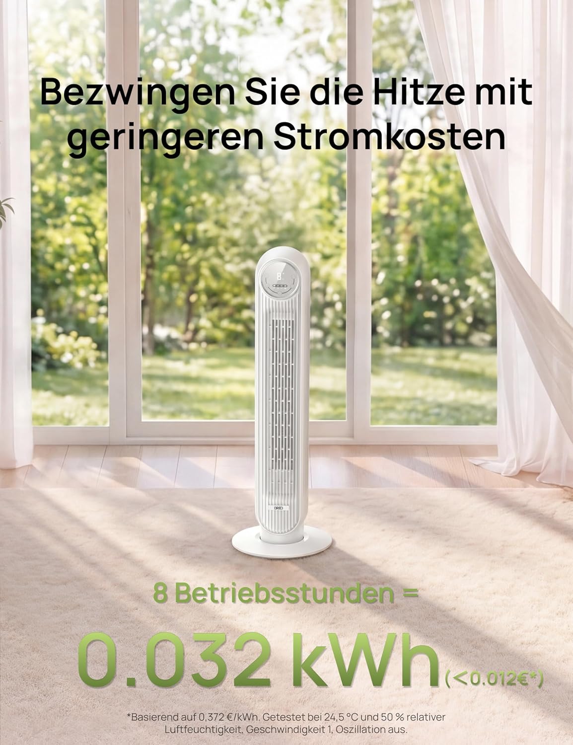 Dreo Smart 20dB Leiser Turmventilator, 10 m Wurfweite 4 Geschwindigstufen 4 Modi 8 Std. Timer 90° oszillierende Ventilator mit Kühlung WLAN & Fernbedienung für Schlafzimmer, Nomad OneS, Weiß