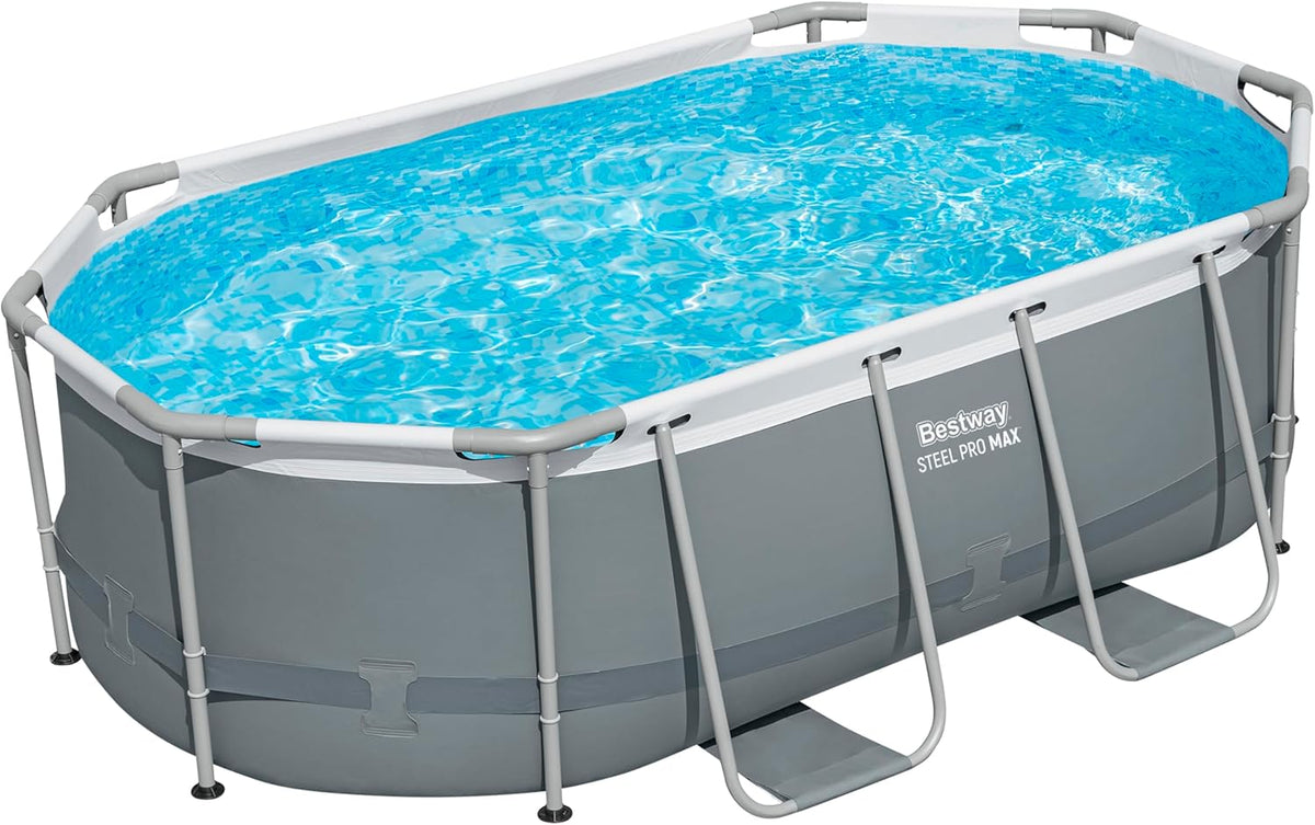 Bestway Power Steel Frame Pool Set mit Filterpumpe 305 x 200 x 84 cm, grau, oval