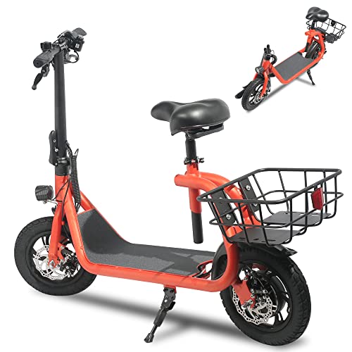 Patinete eléctrico plegable para adultos con asiento, motor sin escobillas de 450 W, neumáticos todoterreno de 12 pulgadas, autonomía de 32 km, ligero y portátil.