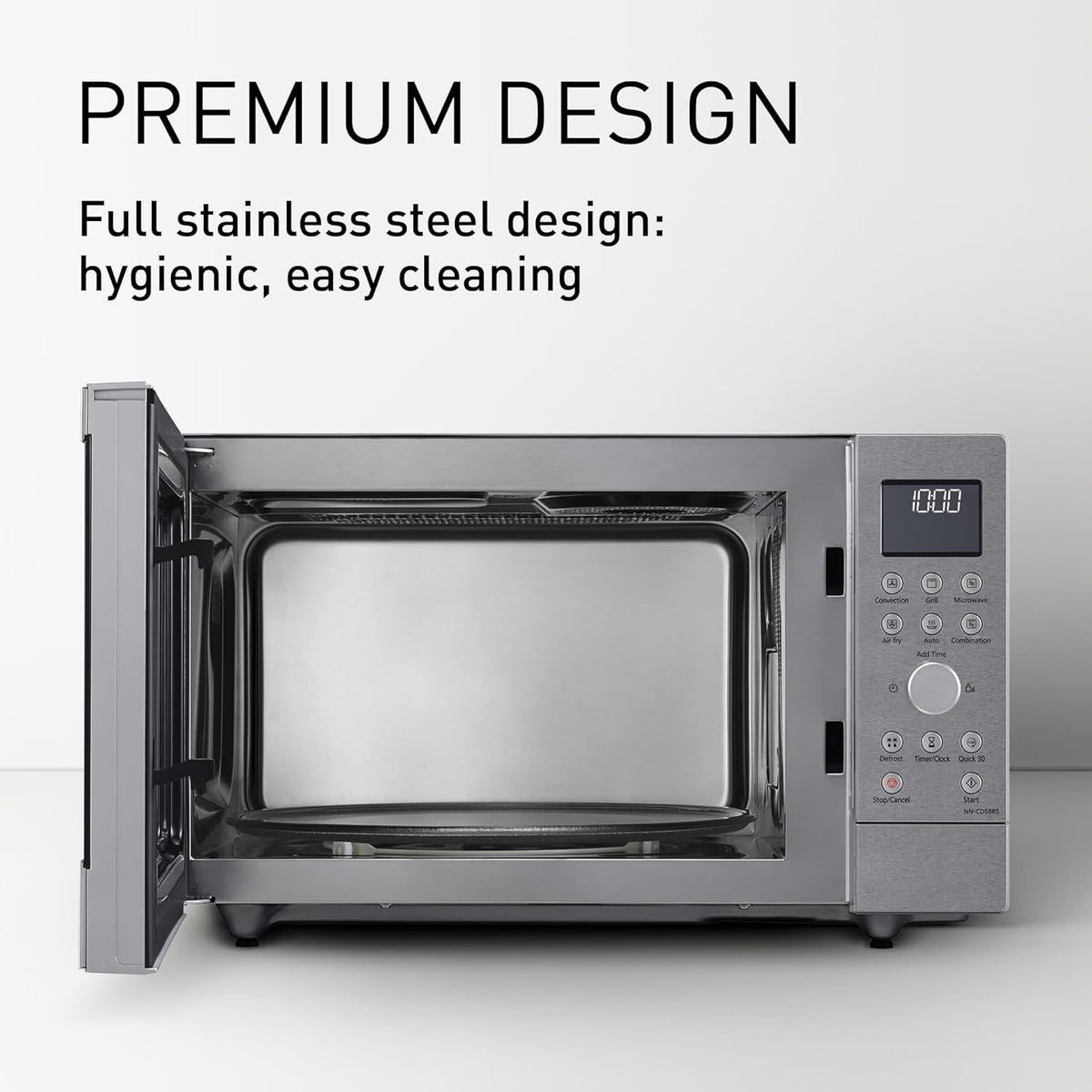 Panasonic NN-CD58RSEPG 27L 4-in-1 Kombi-Mikrowelle mit Airfryer Modus und Garkorb, 1000W Inverter, 1300W Grill, Umluft, 19 Automatikprogramme, Edelstahl
