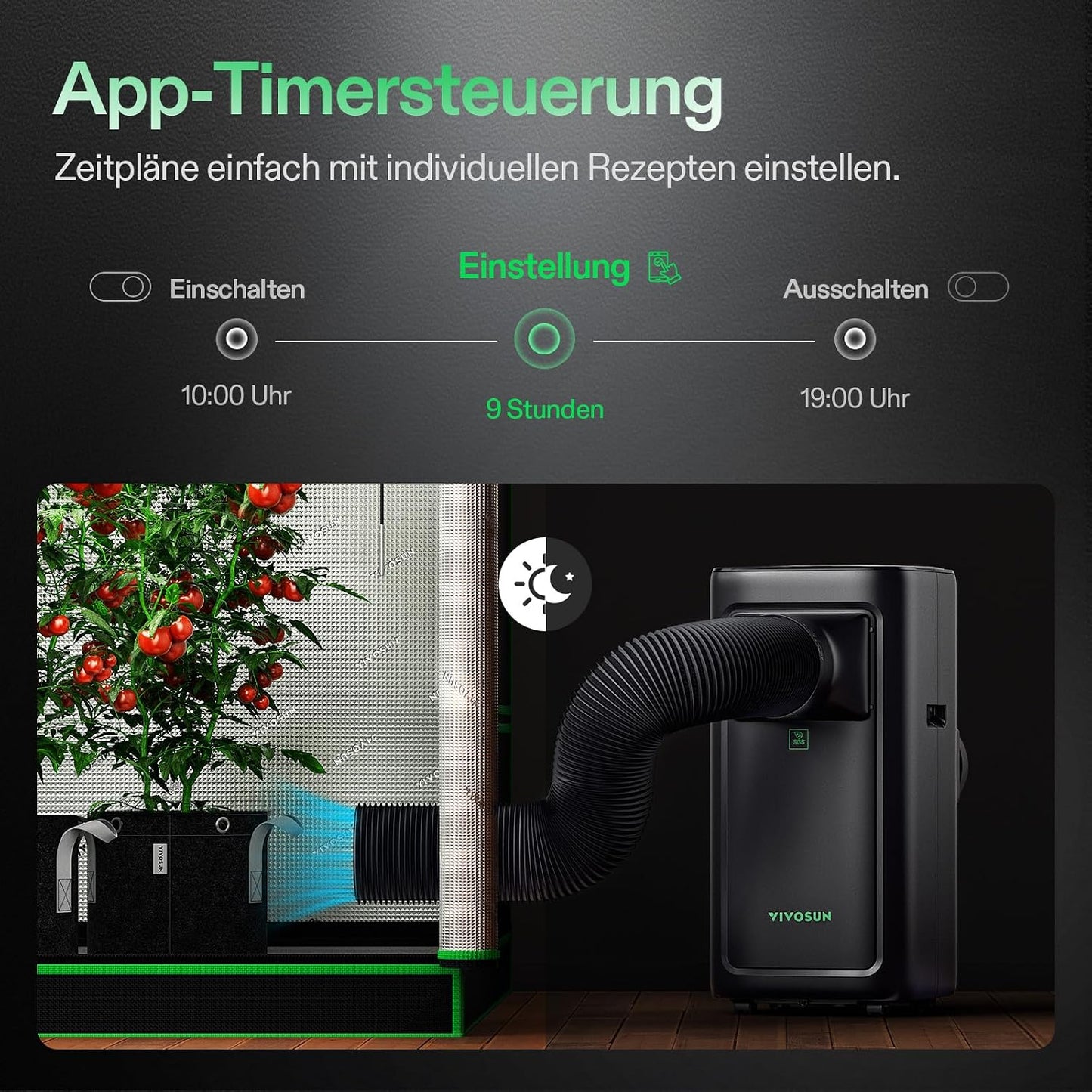 VIVOSUN Smart Klimaanlage, 7000 BTU, 4-in-1 Funktion mit Temperatur- & Feuchtigkeitssensor, Intelligente Fernbedienung, Ideal für Growzelte und Innenräume
