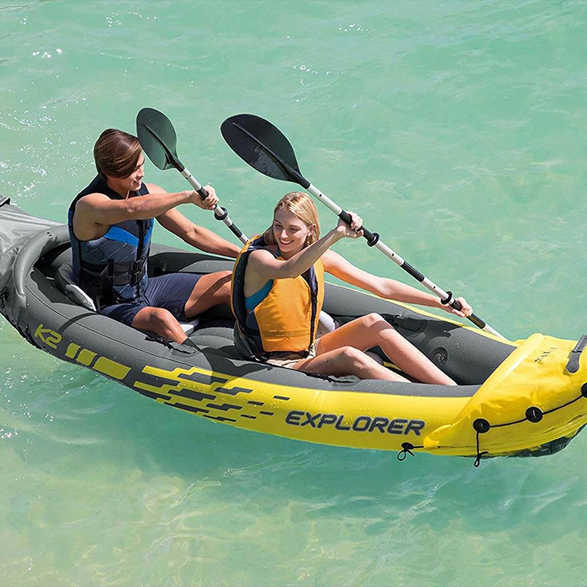 Intex Explorer K2 Kayak, 2-Person Inflatable Kayak Set with Aluminum Oars and High Output Air Pump