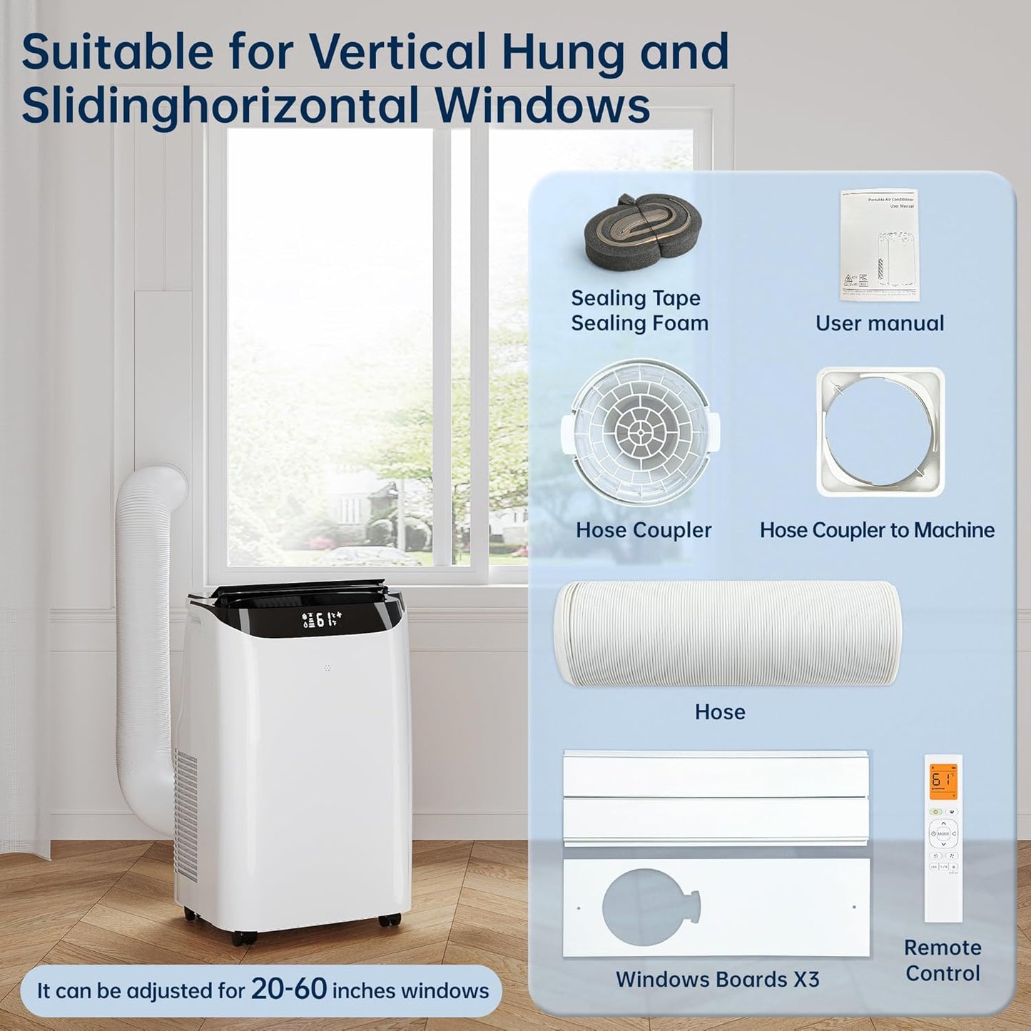 Mobiles Klimagerät 14000 BTU mit Fernbedienung, 3-in-1 AC-Einheit mit Ventilator und Luftentfeuchter, kühlt den Raum bis zu 200 m², Modus