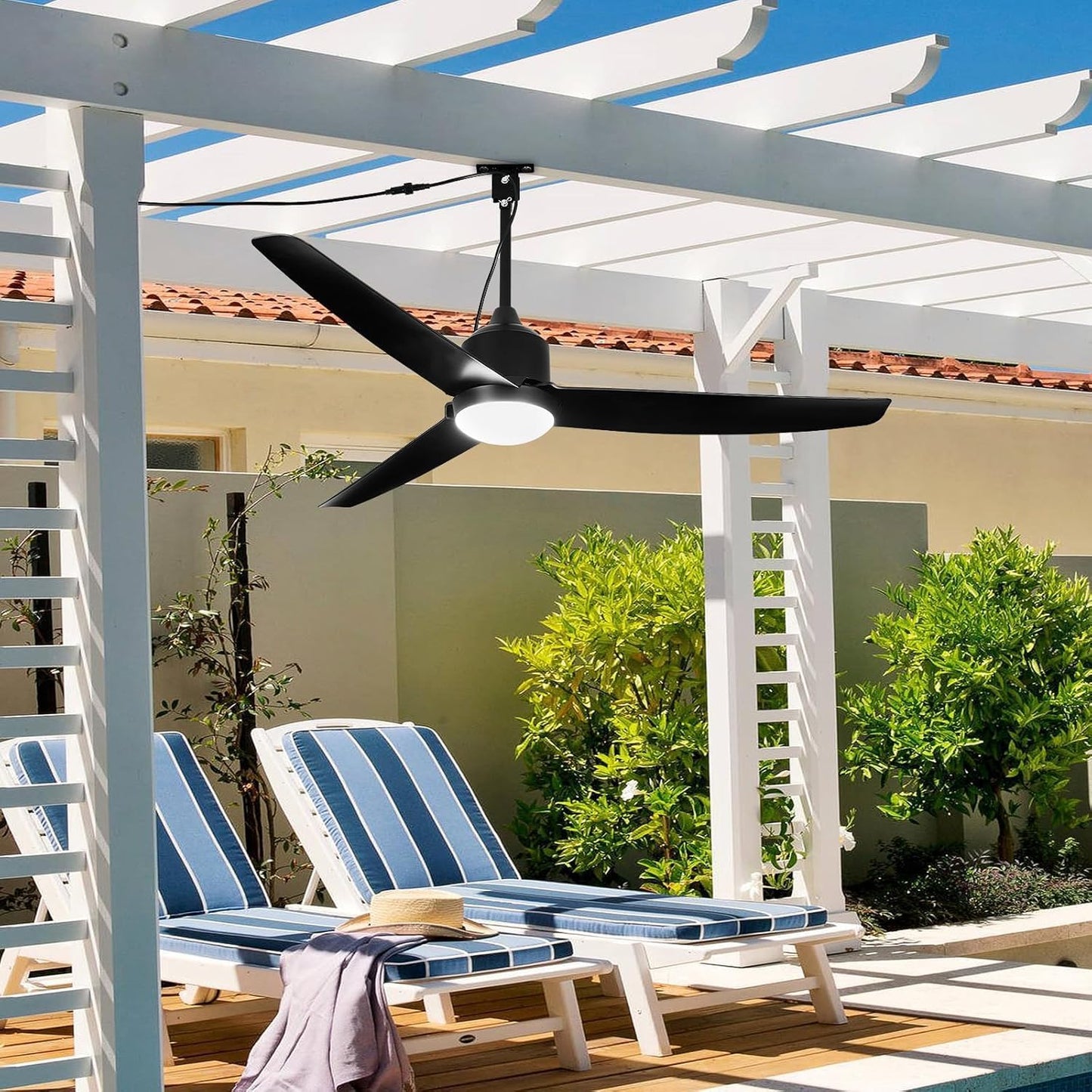 Deckenventilator mit Beleuchtung und Fernbedienung IP65 Wasserdicht Aussen Ventilator Dimmbar Fan Deckenleuchte Moderne Lampe mit Ventilator Leise Ventilatorlicht für Schlafzimmer Balkon Außen