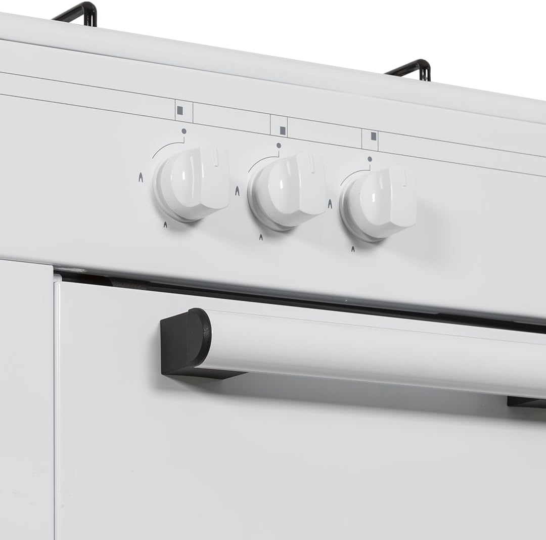 Aspes Cocina Gas Butano 3 Zonas de Cocción, Blanco AKG3500PB. Control Manual, Quemador WOK triple llama, Compartimento Bombona, Tapa Abatible