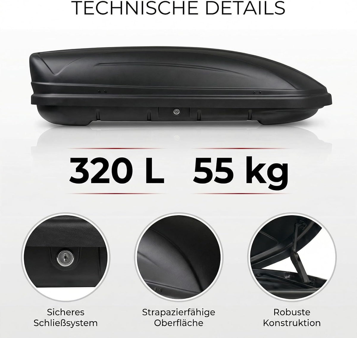 Dachbox VDP-MAA320 schwarz matt Auto-Dachkoffer abschließbar 320 Liter