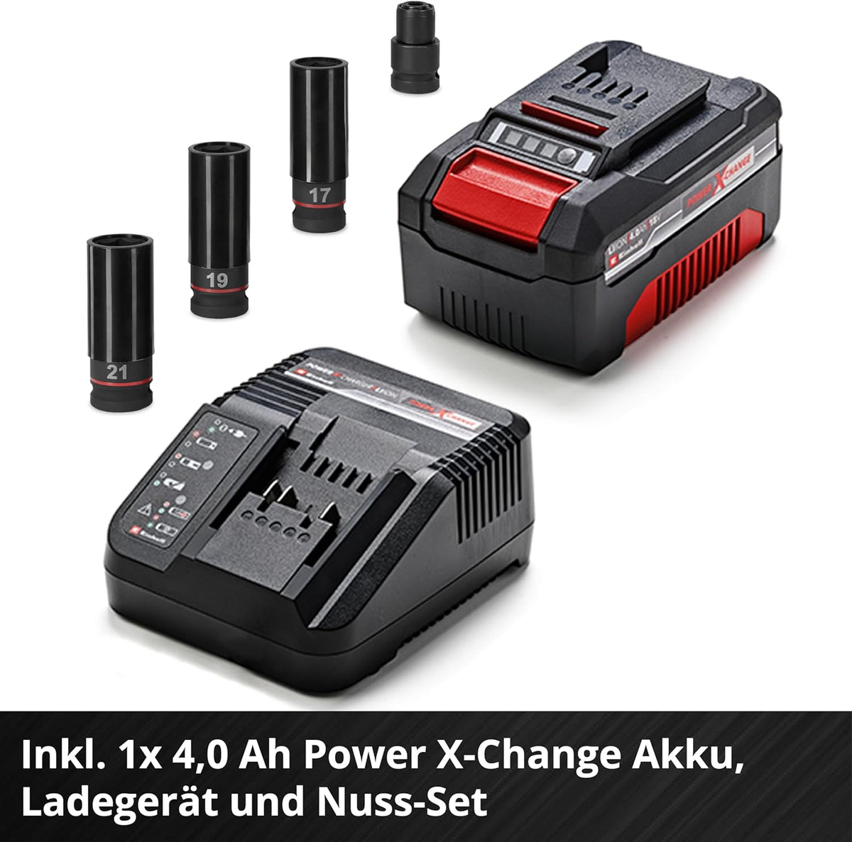 Einhell Professional Akku-Schlagschrauber IMPAXXO 18/450 (1x4,0Ah) Power X-Change (18 V, 450 Nm, Brushless, Außenvierkant-Aufnahme, inkl. 4 Ah Akku, Ladegerät, Nuss-Set)