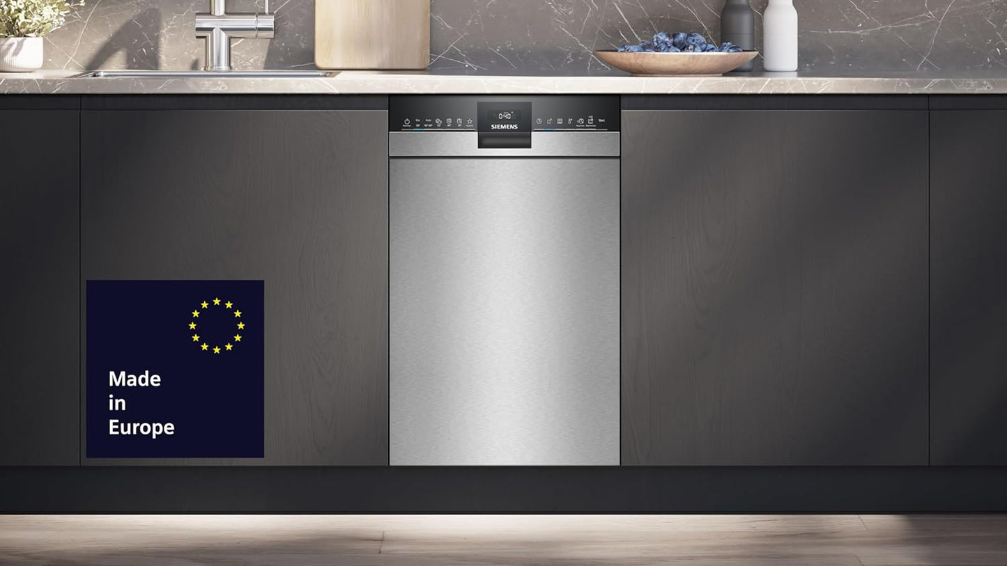 Siemens SR65YX08ME, iQ500 Smarter Geschirrspüler Vollintegriert, 45 cm breit, Besteckschublade, Zeolith, extra leise, aquaStop, automatische Türöffnung nach Programmende, varioSpeed, Innenbeleuchtung