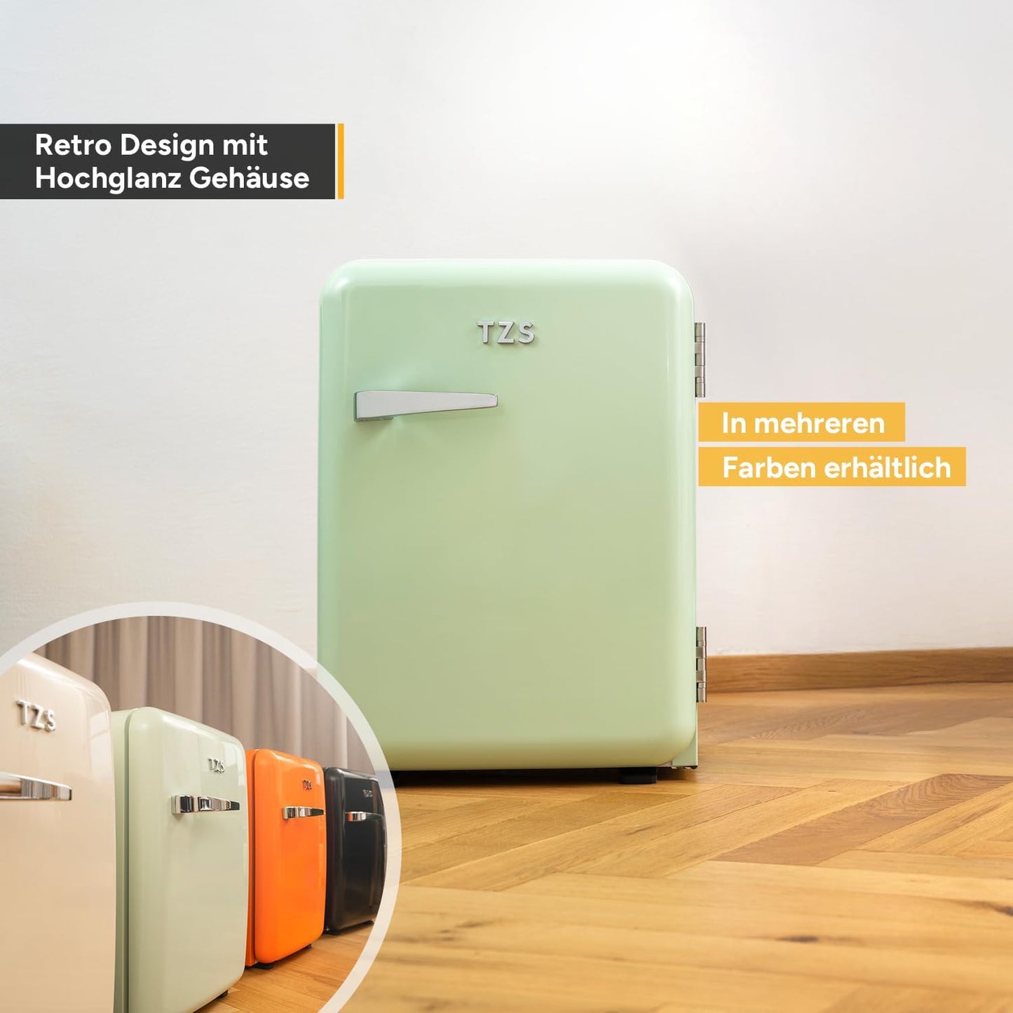 TZS First Austria - Retro Mini Kühlschrank 40L - Lautlos - Vintage Minibar für Schlafzimmer & Büro - mint