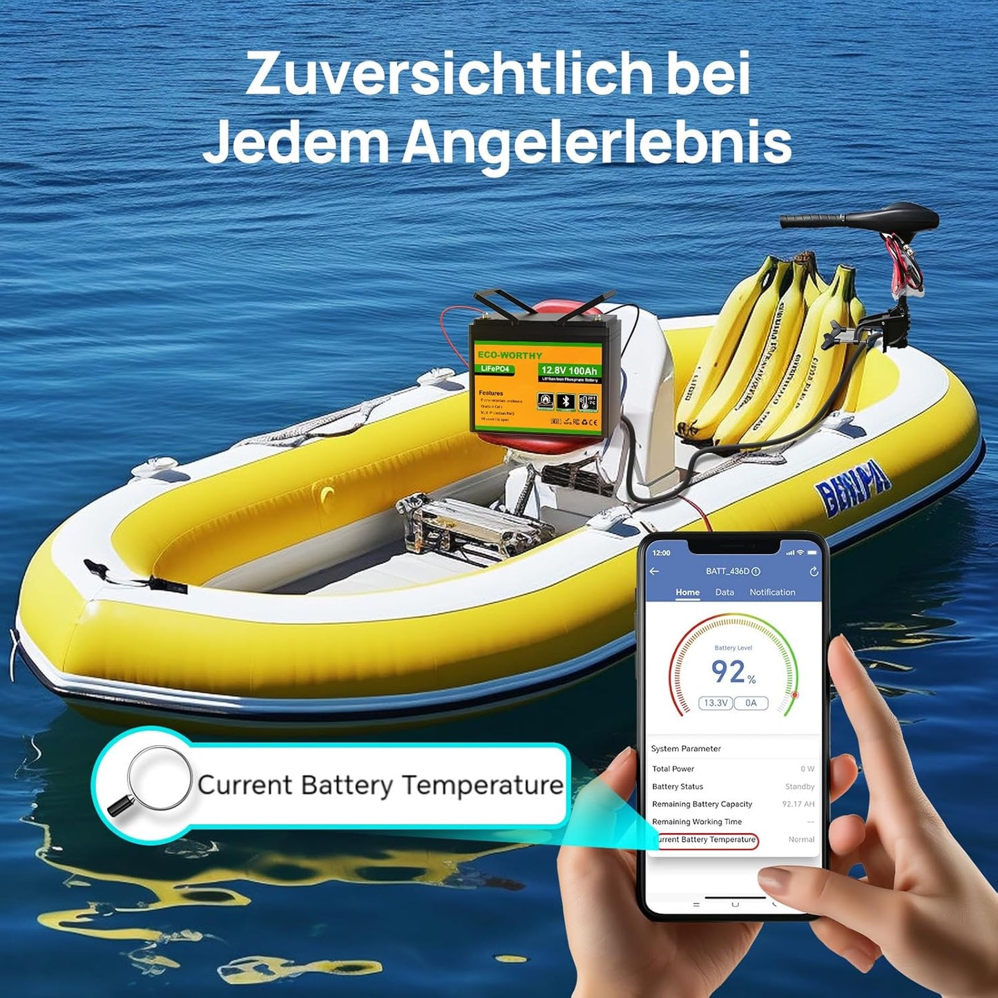 ECO-WORTHY LiFePO4 12V 100Ah Bluetooth mit 100A BMS Low Temperature Schutz und Max. 15000 Zyklens,1280Wh Lithium Batterie 12V 100Ah Autobatterie für Wohnmobil,Wohnwagen,Boot