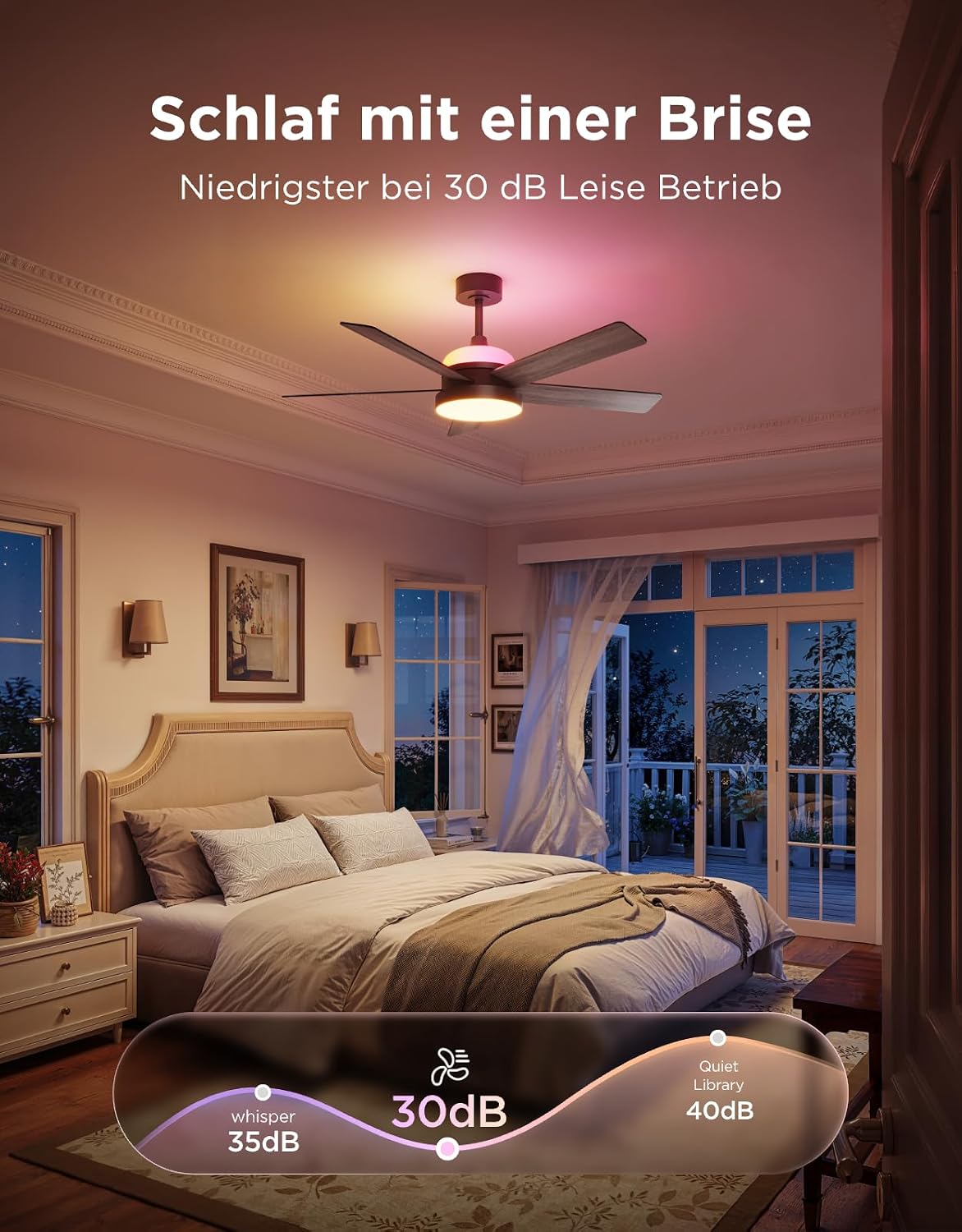 Govee Deckenventilator mit Beleuchtung RGBIC, Ø132cm Smart Leise Deckenventilator mit Licht und Fernbedienung, 2800 lm, Reversibler DC Motor, Doppelseitige Flügeln, für Schlafzimmer Wohnzimmer