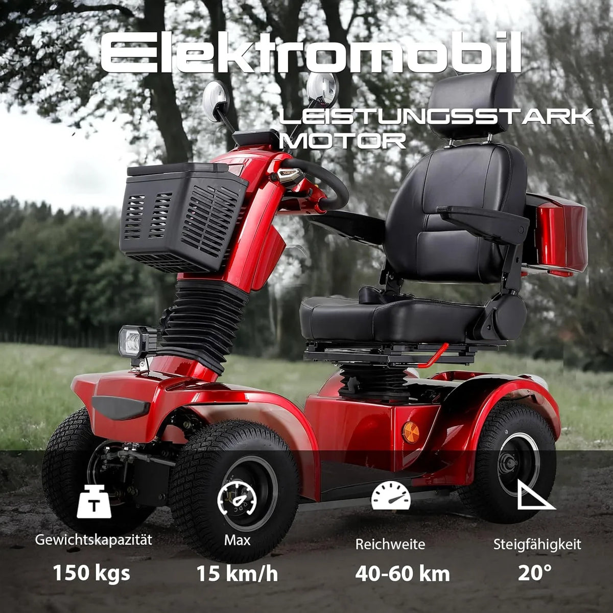 2025 Scooter de movilidad ZVGREEN de 4 ruedas – modelo para personas mayores con asiento tipo capitán – hasta 15 km/h – gran espacio de almacenamiento – asiento giratorio – freno electromagnético