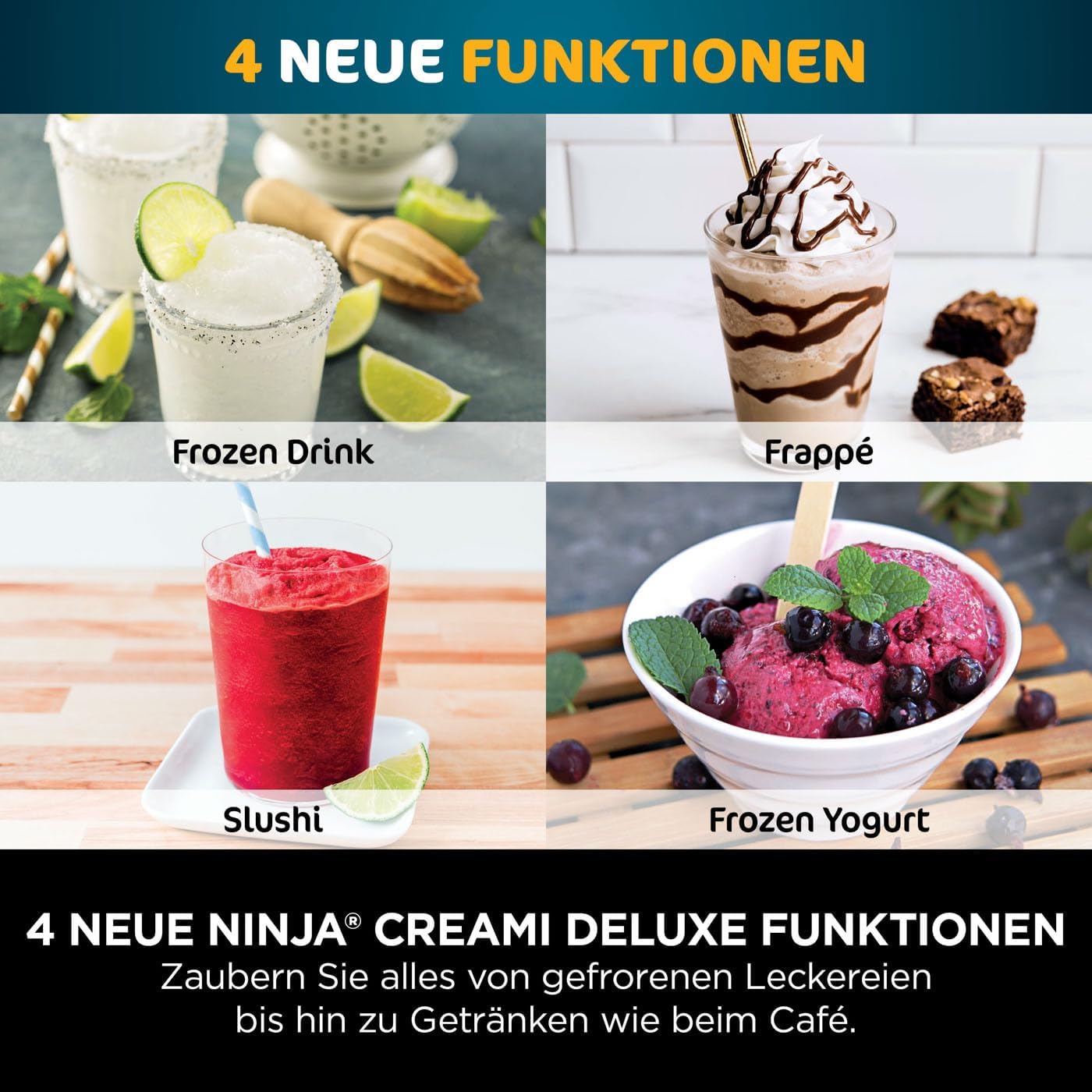 Ninja CREAMi Deluxe Eis-und Eisgetränkmaschine mit 2 Bechern, 10 Funktionen, macht Eiscreme, Gelato, Sorbet, Frozen Yoghurt, Milchshakes, Slushi & mehr, 2-in-1 Geschmacksoption, Silber, NC502EU