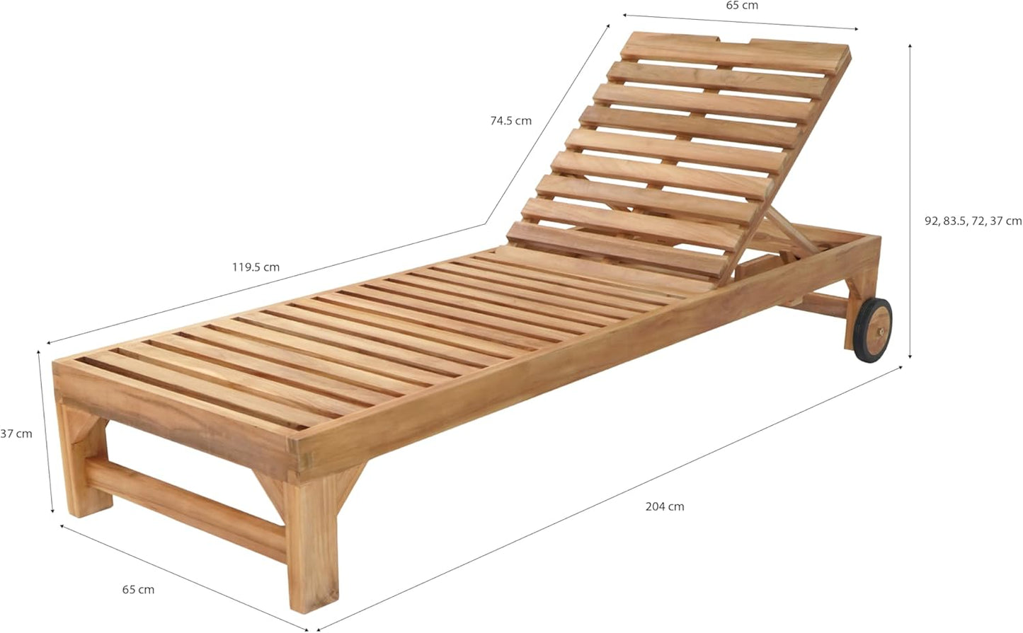 AXI Rama Gartenliege aus Teak Holz mit Kissen | Sonnenliege aus Teakholz mit Verstellbarer Rücklehne - 4 Positionen | Sonnenbett/Liege mit Rollen für Draußen/Garten