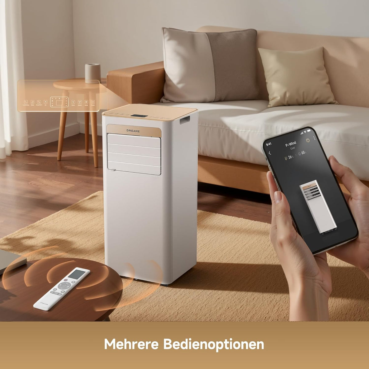 DREAME P-Wind10 7000 BTU Tragbare Klimaanlage, 3-in-1: Kühler & Entfeuchter & Ventilator. 3D Airflow, App- & Fernsteuerung, Schlafmodus, Selbstverdunstung, einfache Einrichtung