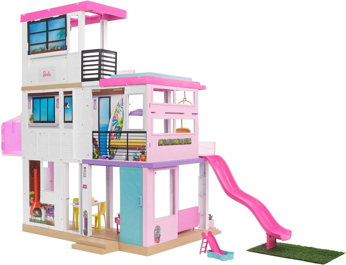 Barbie Casa de Muñecas Dreamhouse - con Piscina, Tobogán y Ascensor - Luces y Sonido - 75+ Piezas - 104 x 109 cm - Regalo para Niños de 3-7 Años, GRG93