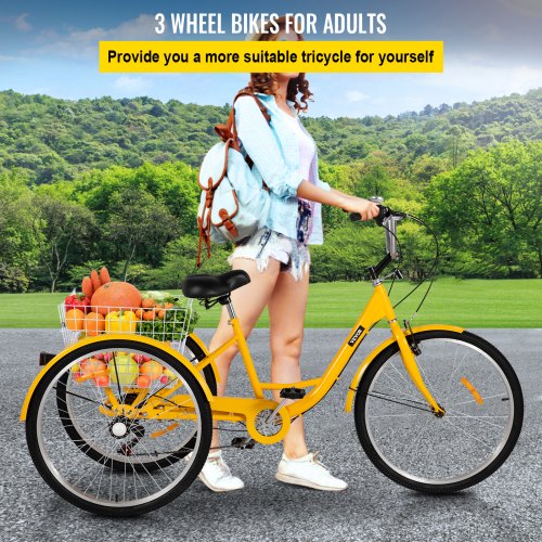 2025 Triciclo para adultos de 26 pulgadas, 7 velocidades, triciclo con canasta para paseos y compras
