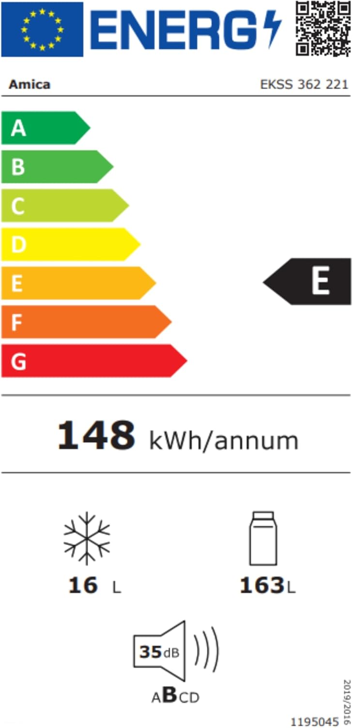 Amica Einbau Kühlschrank mit Gefrierfach 122 cm Nische Schlepptür Technik Inverter Motor elektronische Steuerung LED Beleuchtung Tür Offen Alarm
