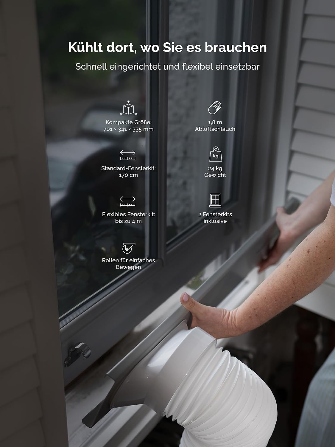 MeacoCool MC Series Pro 10000 BTU Mobile Klimaanlage mit App-Steuerung, Fernbedienung, Energieklasse A, leise (53 dB), 4-in-1 Kühlung, 18–28 m², Schlafmodus, 2 Fenster-Kits