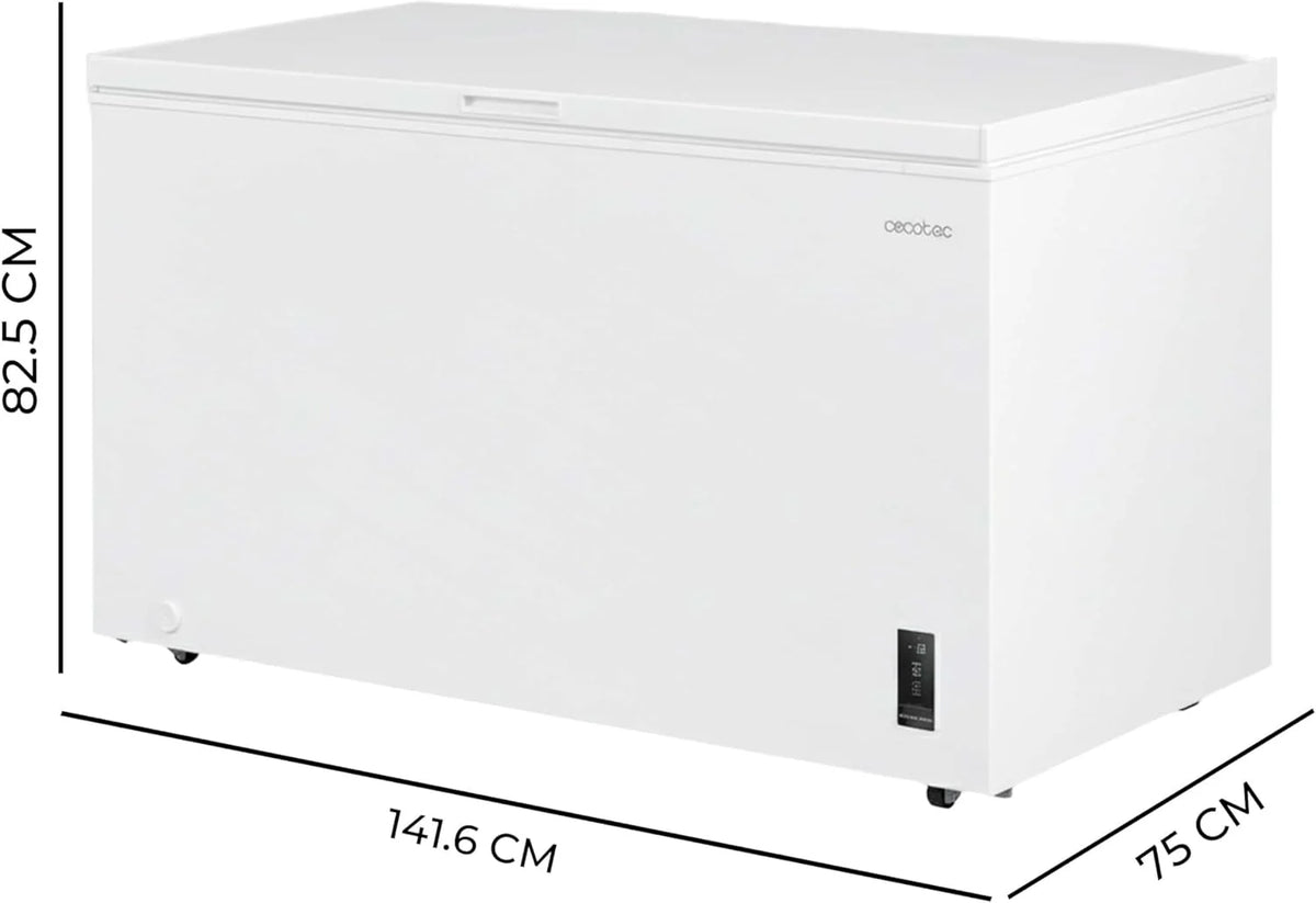 Cecotec Congelador Horizontal 418L Bolero CoolMarket Chest 418P White D. Cesta con Asas, Control Electrónico LED, Ruedas, Bajo Consumo, UltraContact D-Cool, Dual Function, Puerta ZeroG, Fast Freezing