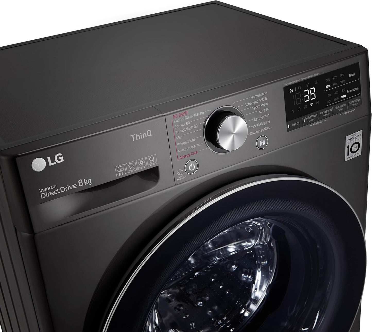 LG F4WV7080, Klasse A, Frontlader-Waschmaschine 8 kg, 1400 U/Min, AI Direct Drive, Wi-Fi, Tiefenreinigung mit Dampf, Groe Kapazitt, TRIPLE A, Auentür aus Sicherheitsglas, 62 x 60 x 85 cm Wei