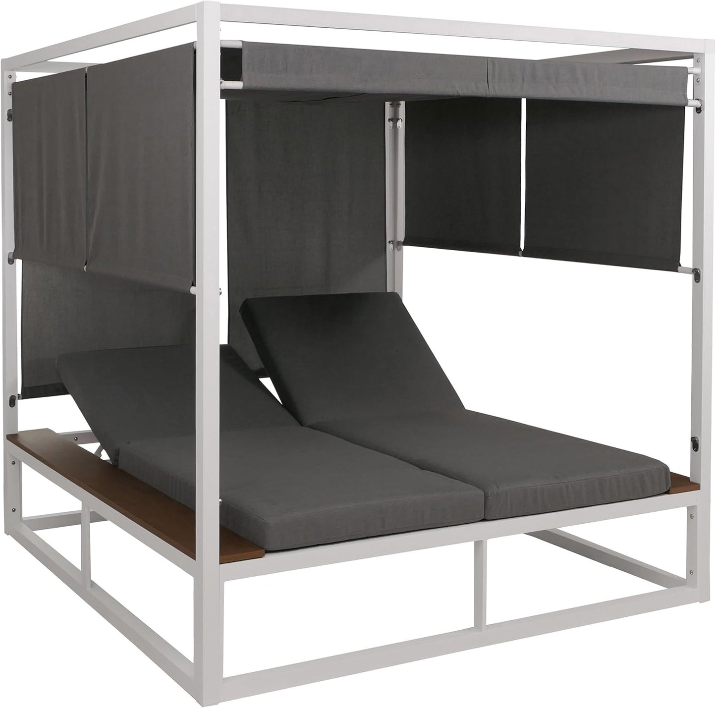 Mendler Aluminium Lounge-Gartenliege HWC-M63b, XL Sonnenliege Daybed, 10cm-Polster 200cm - weiß Polster grau