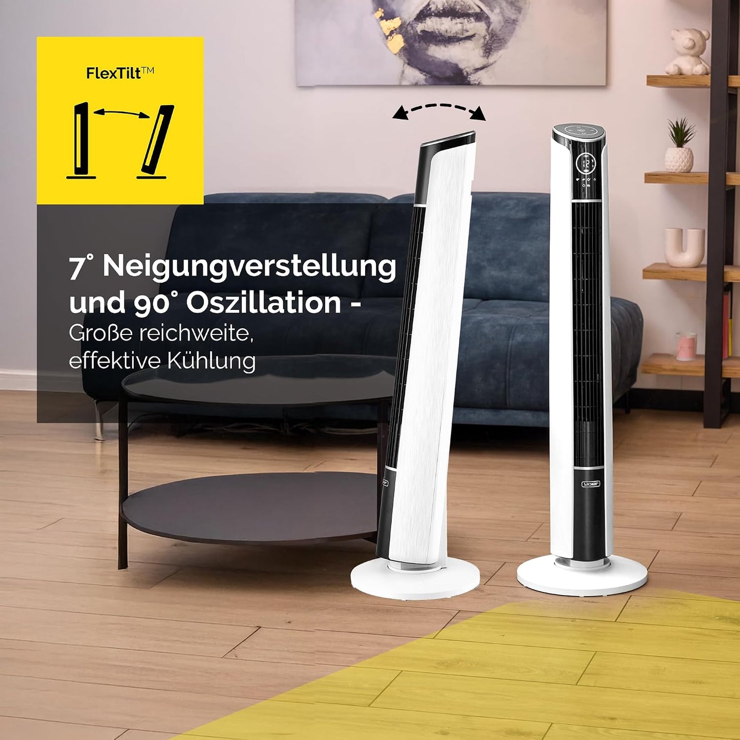 Yoer 29dB Leiser Turmventilator, Ionisator, 10 m Reichweite, Neigungswinkeleinstellung, 12 Geschwindigstufen, 4 Modi, 12 Std. Timer, 90° Oszillation, Fernbedienung, Verto TF01W, weiß