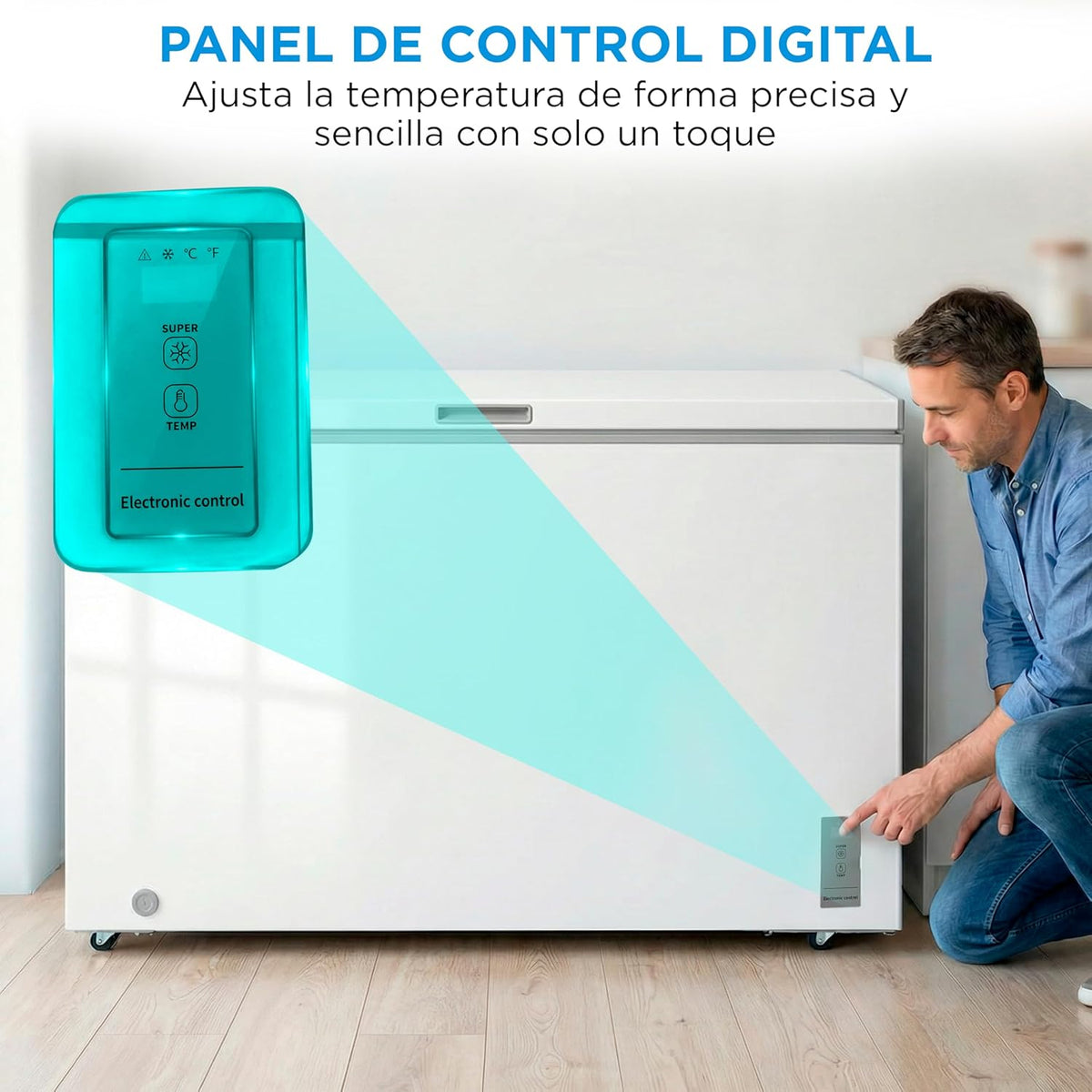 MIDEA Arcon Congelador Pequeño de 418L | Congelador Horizontal Convertible a Frigorífico con Motor Inverter, Control Electrónico de Temperatura, Cestas con Asa | Arcón Silencioso 41 db Bajo Consumo