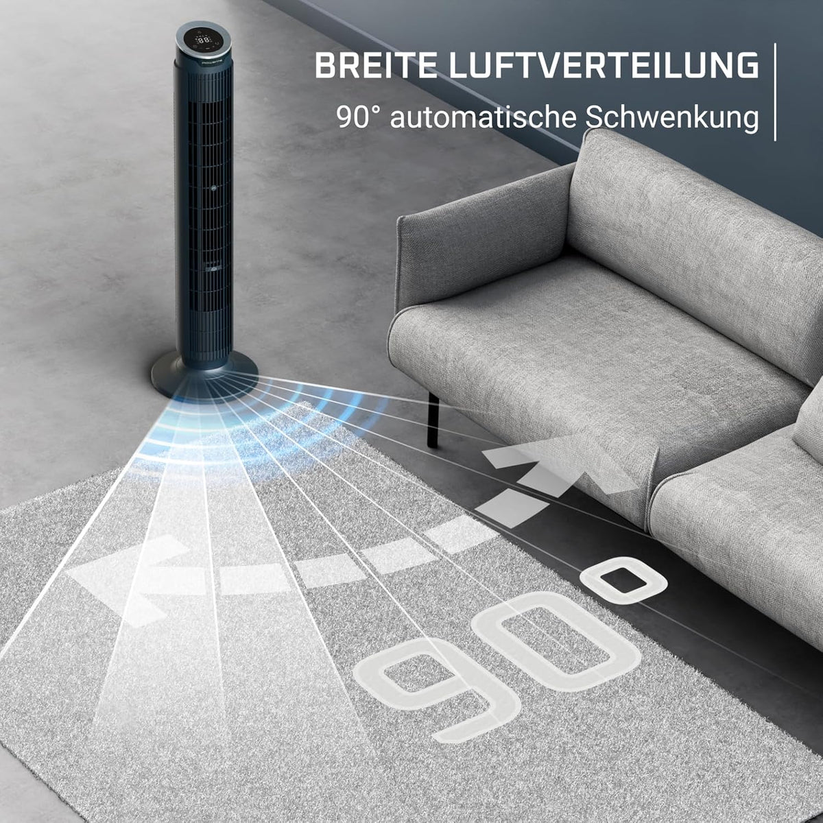 Rowenta Eole Silence Force Turmventilator, leistungsstark, Silent-Modus, 12 Geschwindigkeitsstufen, 5 Automatikmodi, Timer, 60-90°-Schwenkung, Fernbedienung, Staubschutzabdeckung, Blau, VU7050F0