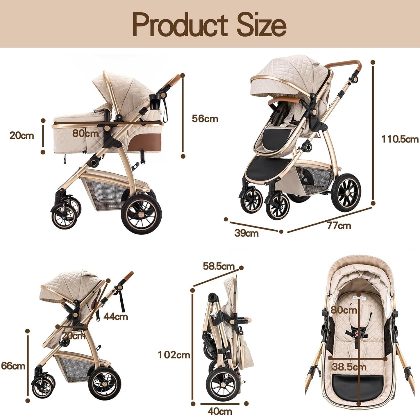 Gcarebb 3 in 1 Kinderwagen, Buggy Mit Auto Babyschale, Mit Höhenverstellbarer Kinderwagen Komplettset, KombiKinderwagen Mit Aluminiumrahmen für Neugeborene 0-4 Jahre