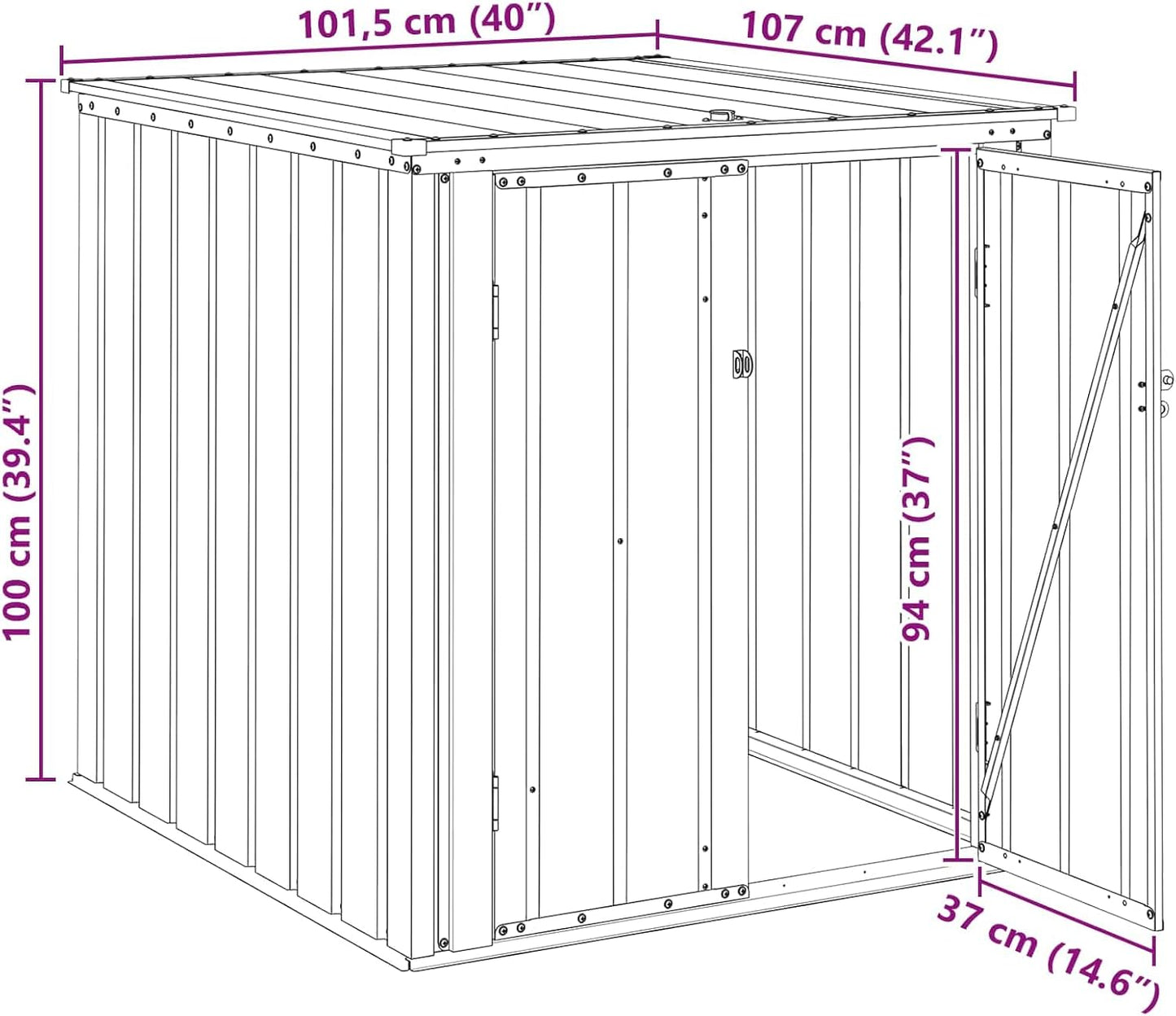 vidaXL Gartenlagerbox Schwarz 101,5 x 107 x 100 cm Stahl, Stylischer, rechteckiger Tisch für jeden Essbereich, pflegeleicht, Elegantes Design, vielseitig einsetzbar - EIN echtes Zuhause!