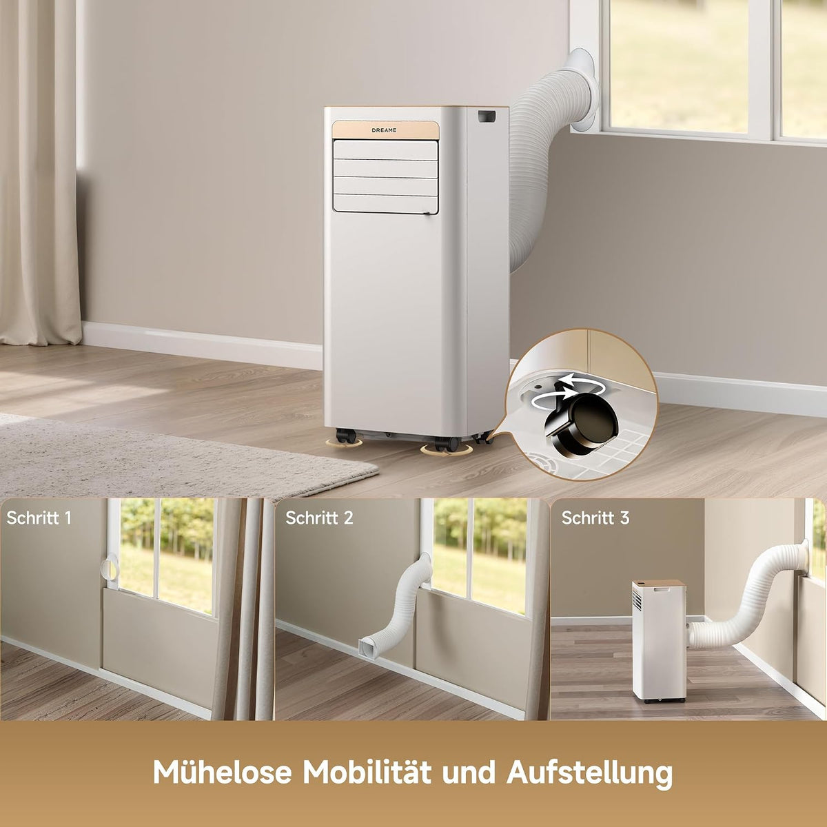 DREAME P-Wind10 7000 BTU Tragbare Klimaanlage, 3-in-1: Kühler & Entfeuchter & Ventilator. 3D Airflow, App- & Fernsteuerung, Schlafmodus, Selbstverdunstung, einfache Einrichtung