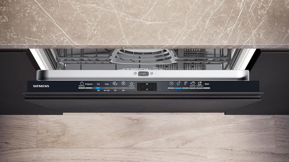 Siemens SN43ES14VE, iQ300 Smarter Geschirrspüler, Unterbau-Spülmaschine mit Besteckschublade, 60 cm, automatische Türöffnung dank autoOpen dry, besonders leise mit iQdrive-Motor, aquaStop, Edelstahl