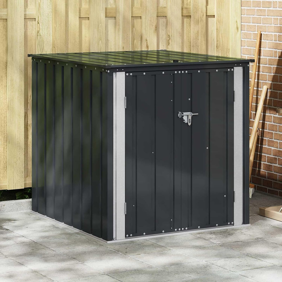 vidaXL Gartenlagerbox Schwarz 101,5 x 107 x 100 cm Stahl, Stylischer, rechteckiger Tisch für jeden Essbereich, pflegeleicht, Elegantes Design, vielseitig einsetzbar - EIN echtes Zuhause!