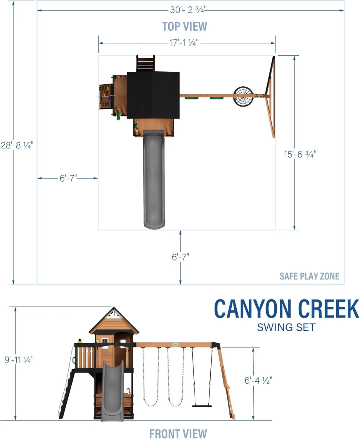 2025 Backyard Discovery Canyon Creek Set de Juego Exterior en Madera de Cedro con Tobogán, Casa en el Árbol, Columpios y Pared de Escalada