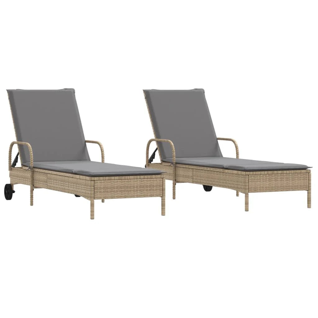 2 Uds Tumbona | Sillas Con Cojines Ratán Sintético Beige Cfw512621