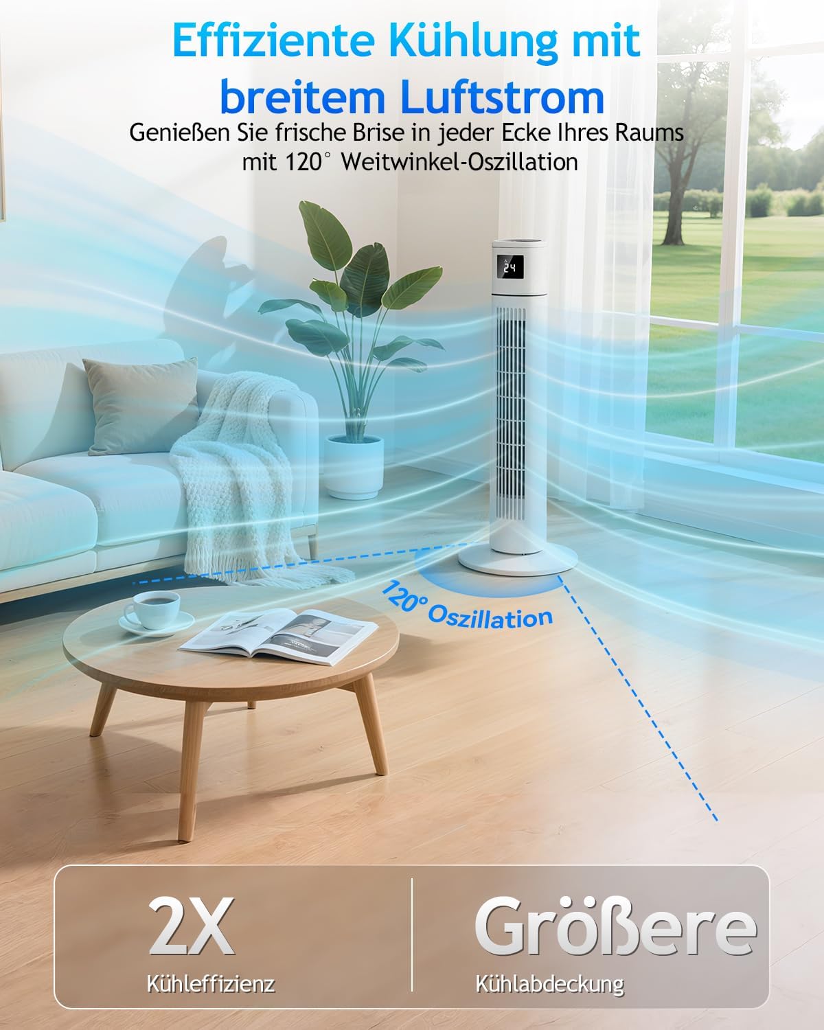Timiyou Turmventilator 20dB Sehr Leiser für Schlafzimmer & Kühlung mit Fernbedienung | 3 Geschwindigkeitsstufen, 12h Timer, 60° Oszillation, Temperaturanzeige