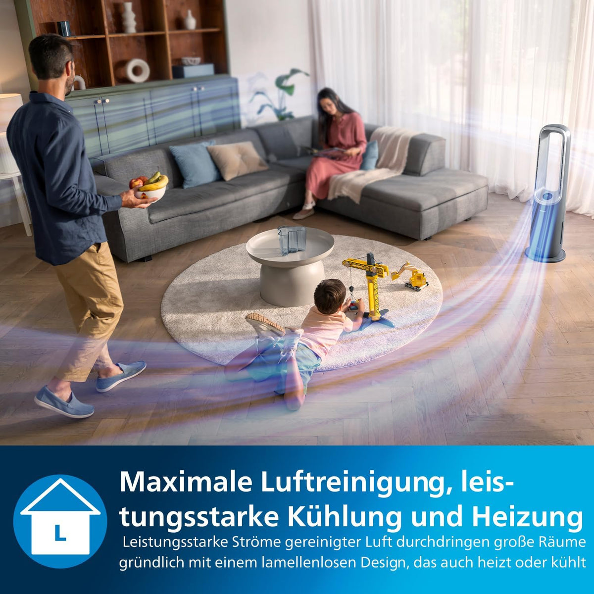 Philips Air Performer 3-in-1: Luftreiniger, Heiz- und Kühlgebläse - Reinigt 70 m², Entfernt 99,97% der Allergene und Schadstoffe. HEPA-Filter, Intelligente Sensoren, Alexa, App. (AMF870/15)