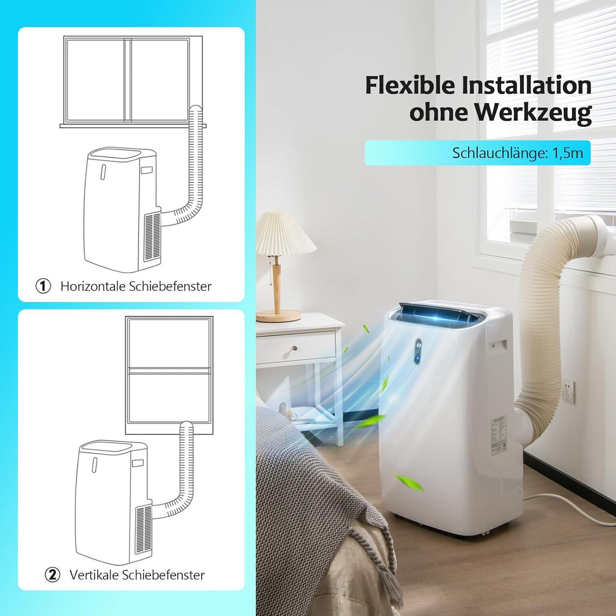 GOPLUS 16000 BTU Klimaanlage mit Abluftschlauch, 5 in 1 mobiles Klimagerät: Kühlen, Heizen, Entfeuchten, Belüften, Schlafmodus | für Raumgröße bis 30㎡ | 24H-Timer | App/Fernbedienung (16000BTU)