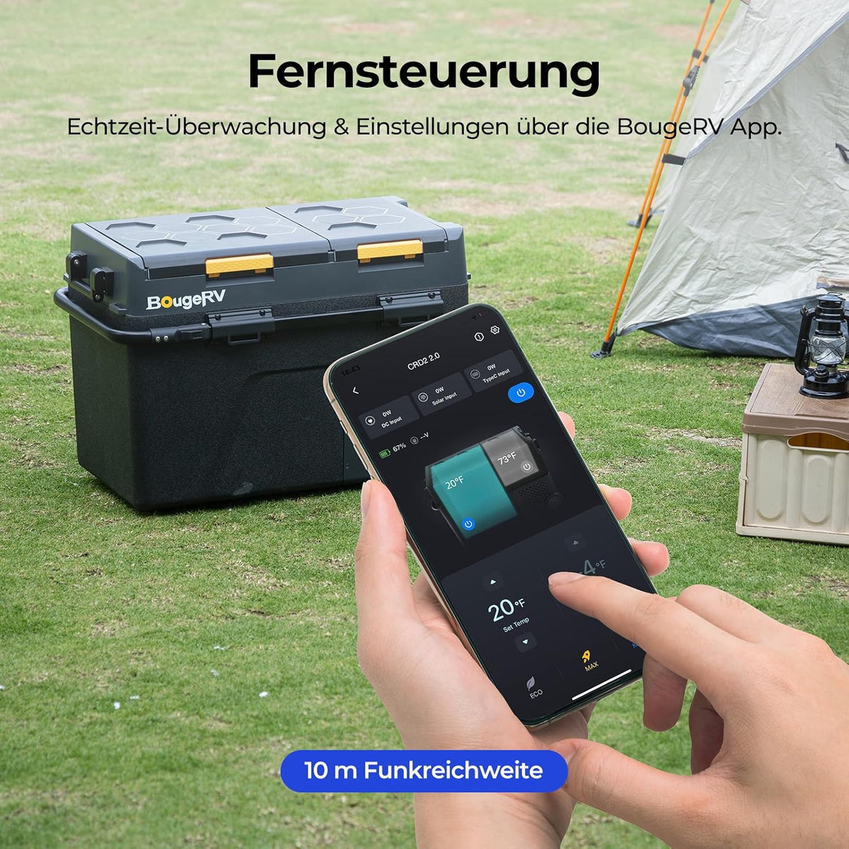BougeRV CRD2 V2.0 Kompressor Kühlbox 49L mit Gefrierfach Doppeltür Dualzonen Kühlbox Auto mit Rollen & Griff 12V/24V 230V Camping Kühlschrank Elektrische mit APP Steuerung, IPX4, -20℃~20℃ (2026 Neu)