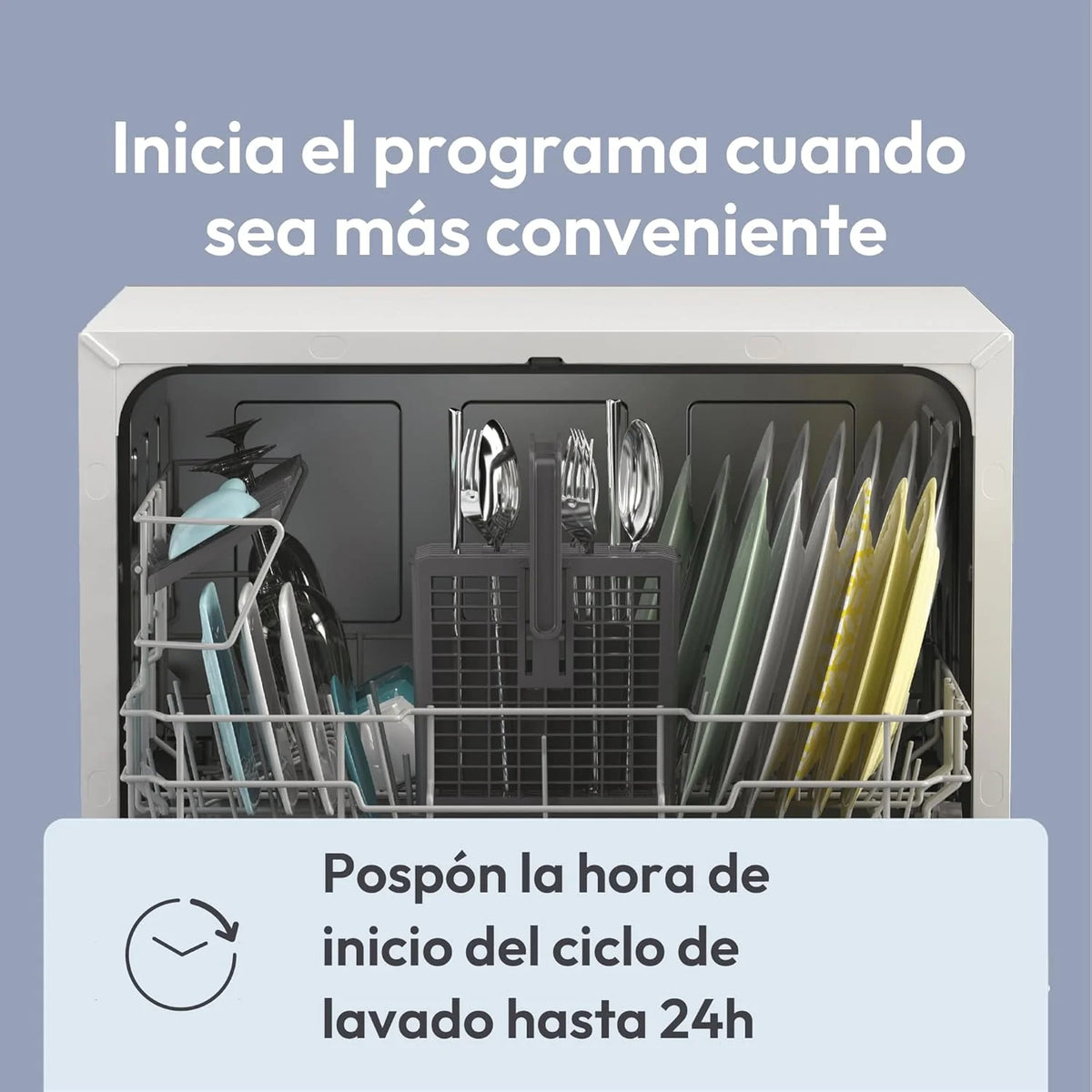 Candy CP 6E51LW Lavavajillas Pequeño y Compacto, 6 Servicios, Digital, 51DBA, 5 Ciclos, Media Carga, Inicio Diferido 3-6-9 horas, Indicador Sal y Abrillantador, Indicador Fin de Ciclo, Blanco