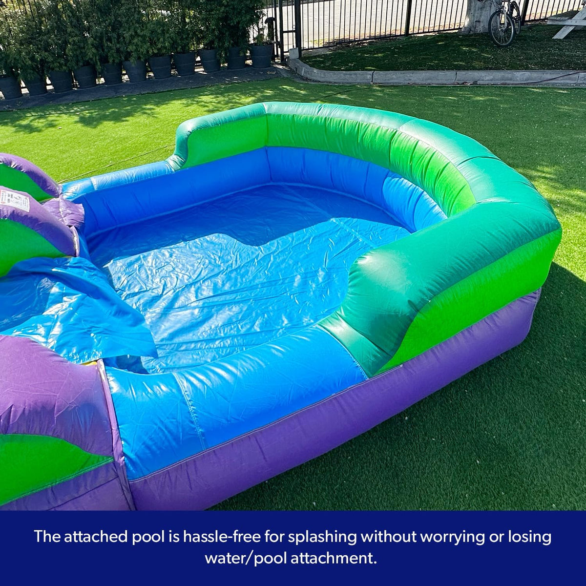 2025 HeroKiddo Resbaladilla Acuática Inflable de Grado Comercial de 16' con Piscina Adjacente para Niños y Adultos (con Ventilador), Uso Mojado y Seco, Diversión de Verano