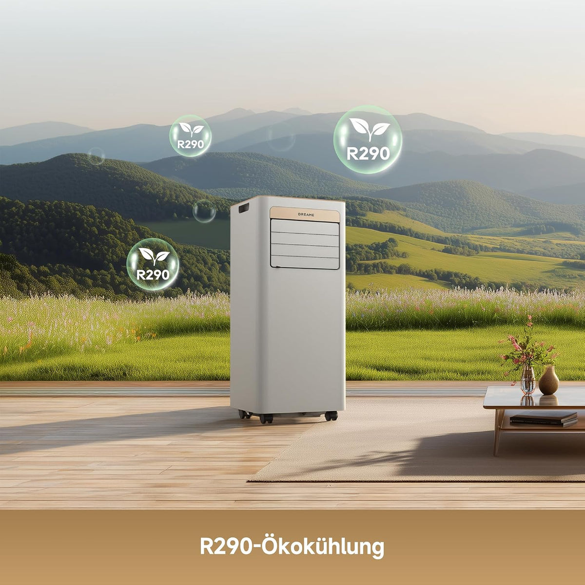 DREAME P-Wind10 7000 BTU Tragbare Klimaanlage, 3-in-1: Kühler & Entfeuchter & Ventilator. 3D Airflow, App- & Fernsteuerung, Schlafmodus, Selbstverdunstung, einfache Einrichtung