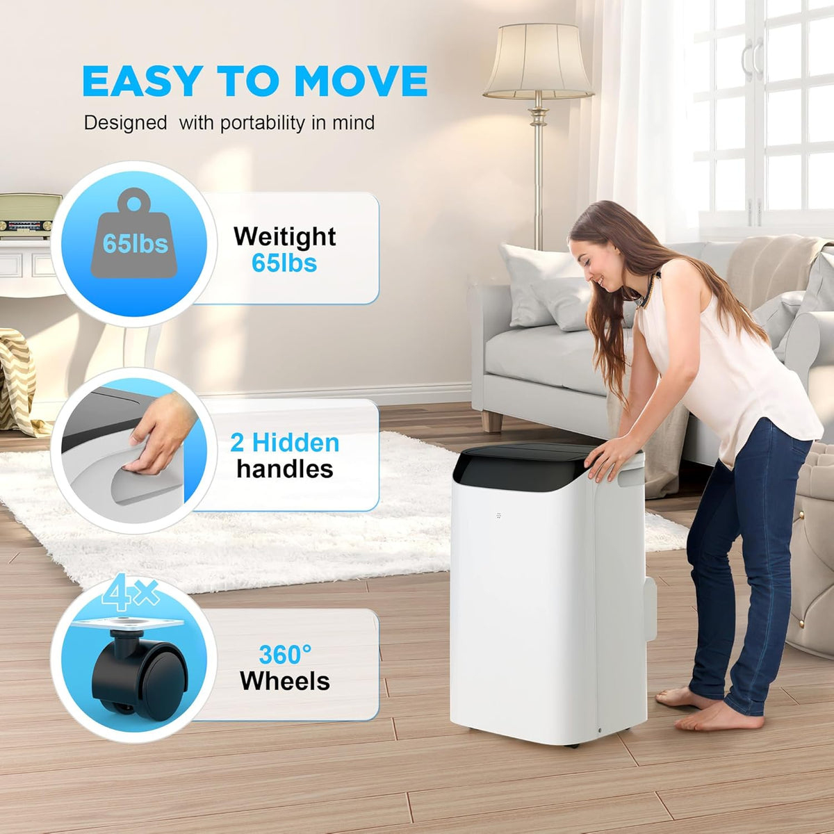 Mobiles Klimagerät 14000 BTU mit Fernbedienung, 3-in-1 AC-Einheit mit Ventilator und Luftentfeuchter, kühlt den Raum bis zu 200 m², Modus