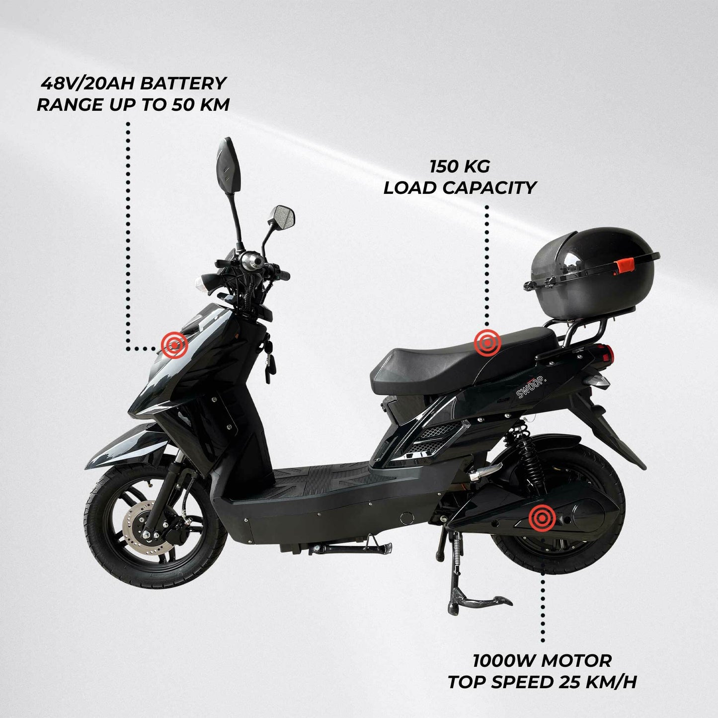 Swoop Elegante E-Scooter Elektroroller Schwarz 1000W