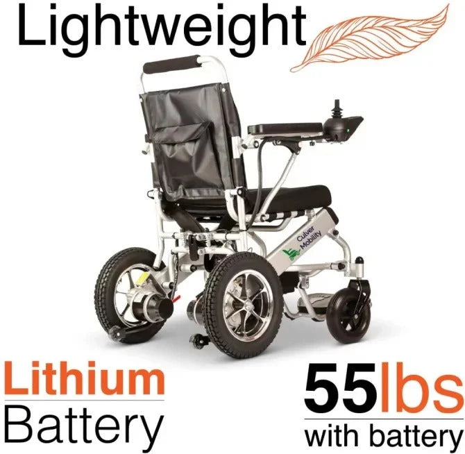 2025 Silla de ruedas eléctrica Culver Mobility, Scooter eléctrico motorizado, plegable y ligera, aprobada por la FDA, para viajes en avión (Regalo de Rampa para silla de ruedas incluido) (Plata, 17.5 pulgadas)