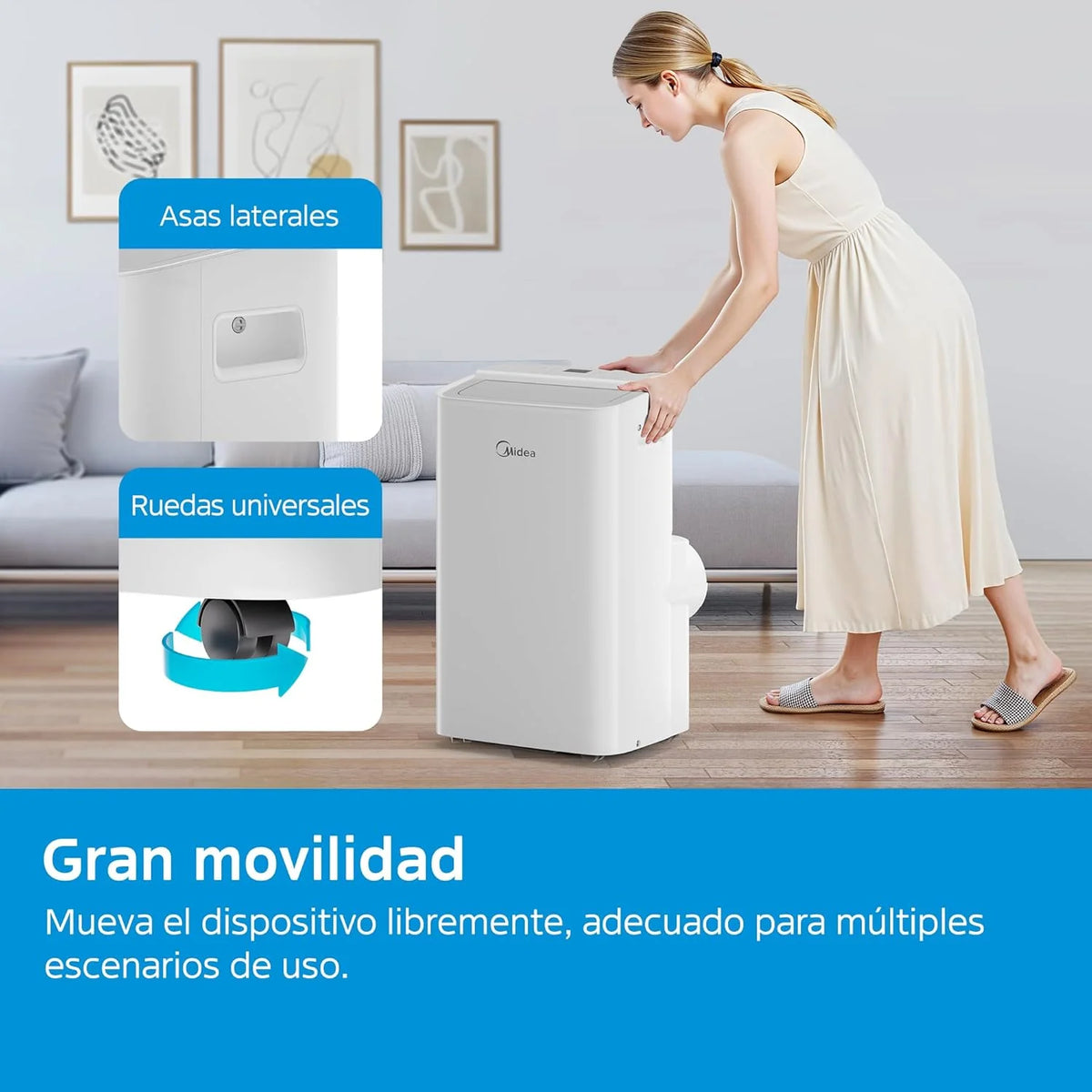 MIDEA Pingüino Aire Acondicionado Portátil 3 en 1 | 3000 Frigorías / 12000 BTU | Air conditioner Silencioso 43m2 - Deshumidificador Ventilador Climatizador 3500 W - 4 modalidades con kit de ventana