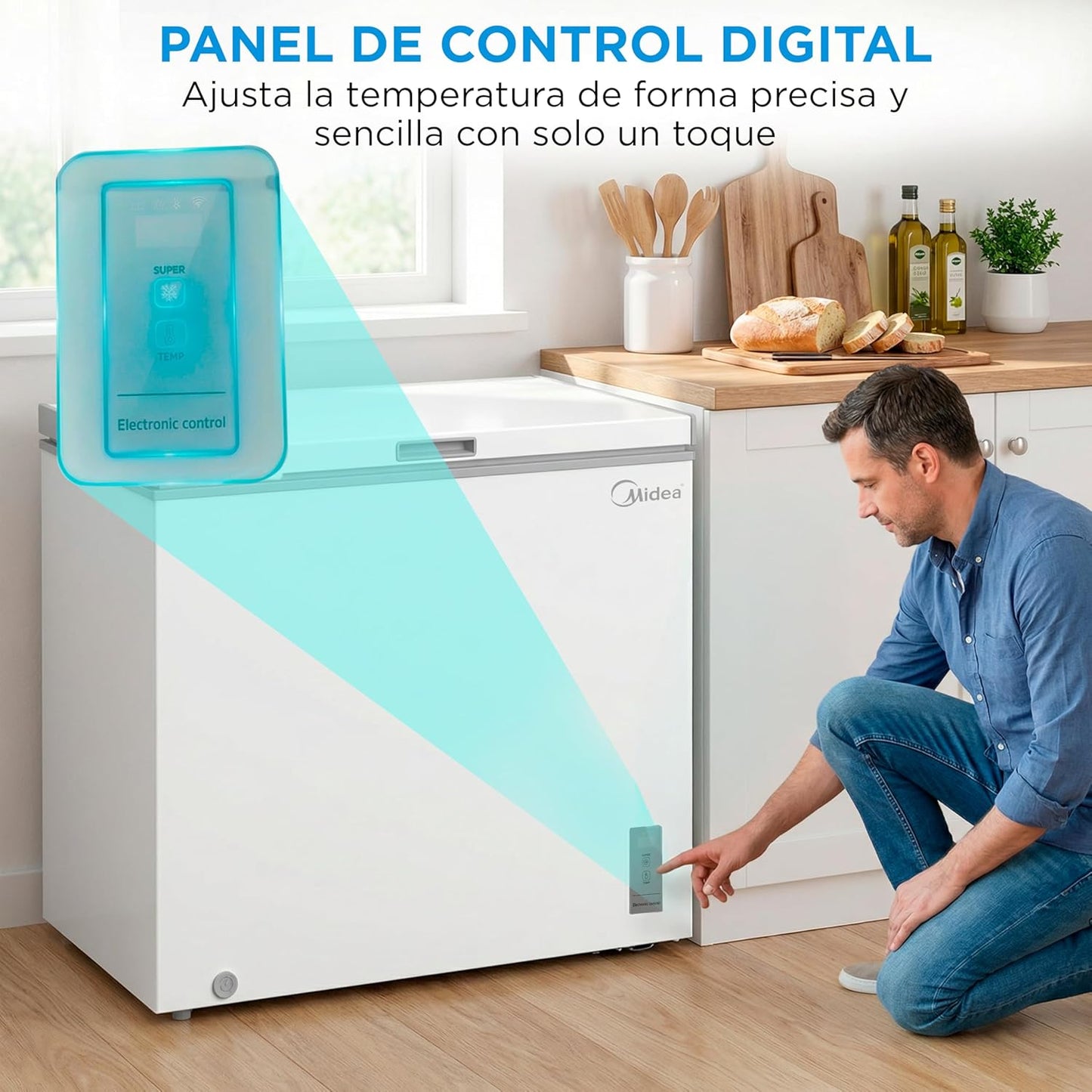 MIDEA Arcon Congelador Pequeño de 293L | Congelador Horizontal Convertible a Frigorífico con Motor Inverter, Control Electrónico de Temperatura, Cestas con Asa | Arcón Silencioso 41 db Bajo Consumo