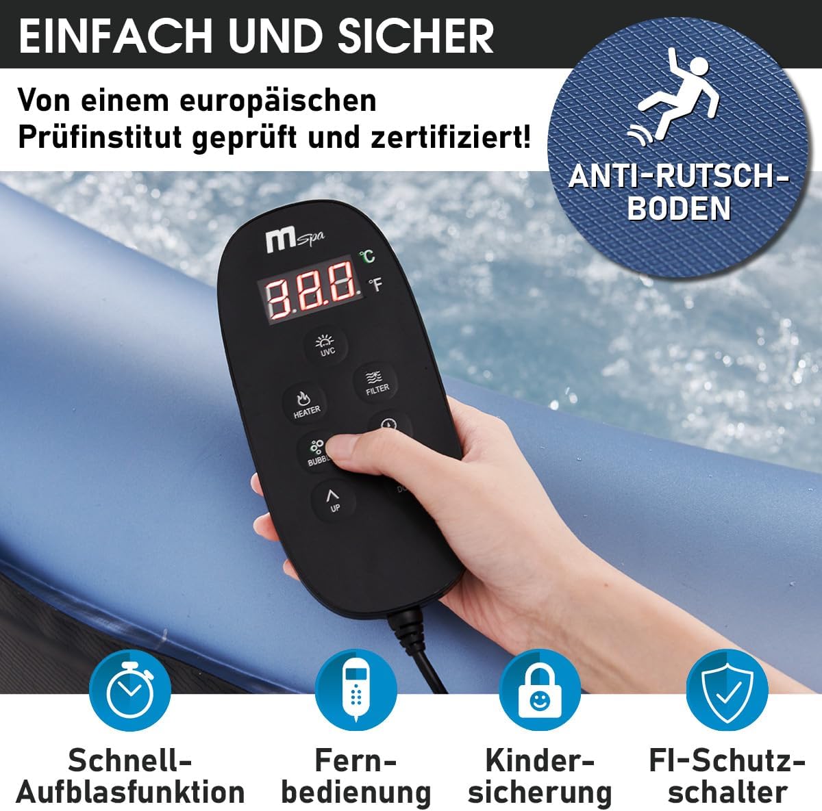 BRAST Whirlpool aufblasbar MSpa | 4-8 Personen | viele Modelle rund und eckig | Ø 125-224cm | In-Outdoor Pool | bis zu 144 Massagedüsen | inkl. Aufblasfunktion Abdeckung Timer Heizung | Tekapo6